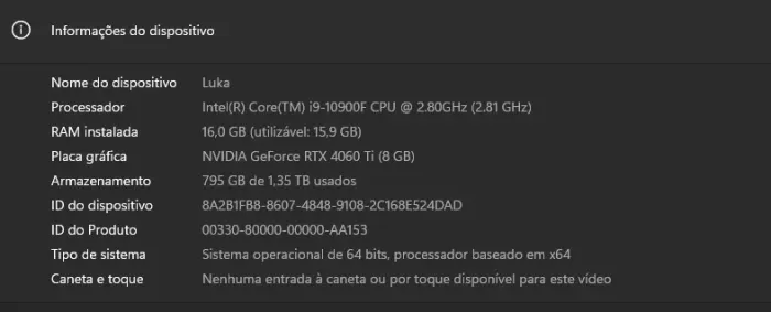 Computador Gamer + Monitor -GeForce RTX 4060 TI 8GB + I9-10900F 2.9GHz + HD 1TB +SSD 500Gb