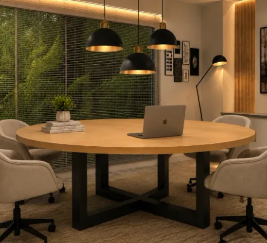 Mesa de Reunião Delluxe Gold. Alto Padrão Torre de Tomadas: L140CM X P140cm x 74cm