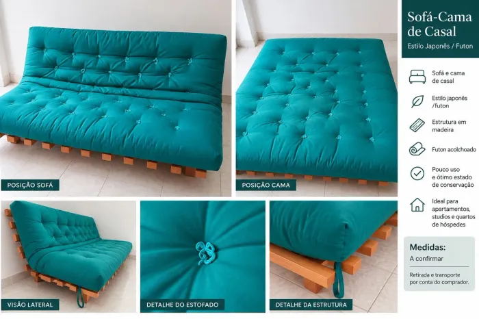 Sofá-cama Casal Estilo Japonês/ Futon com estrutura de Madeira
