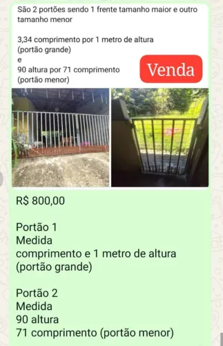 Vendo 02 portões sendo:1 frente tamanho maior e outro tamanho menor