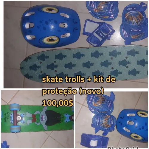 Skate trolls + kit de proteção novo