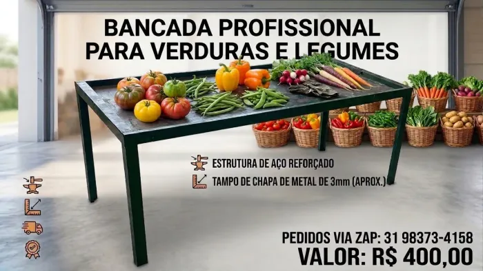 Bancada / Mesa de Ferro Resistente para sacolão, Oficina ou  Indústria. Tenho 2 unidades.