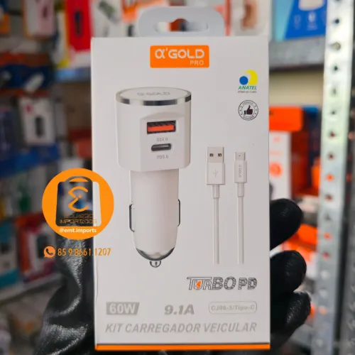 60w PD de potência CARREGADOR VEICULAR, Carro com entrada USB e TIPO-C ultra rápido