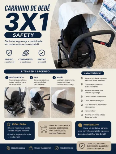 Carrinho de bebê 3x1