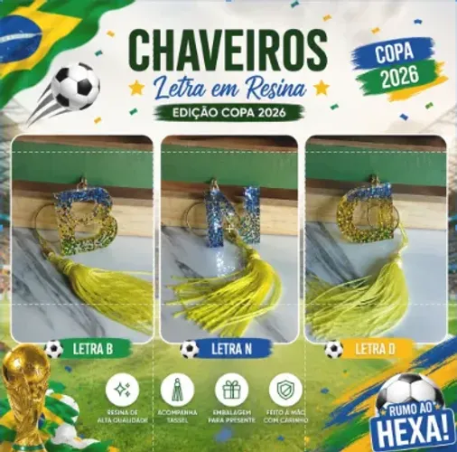 Chaveiro Resina Letra Tema Copa do Mundo 2026
