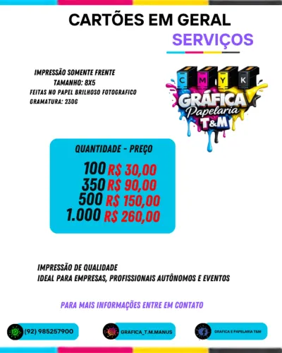 cartôes de serviço e de agradecimento - impressoes