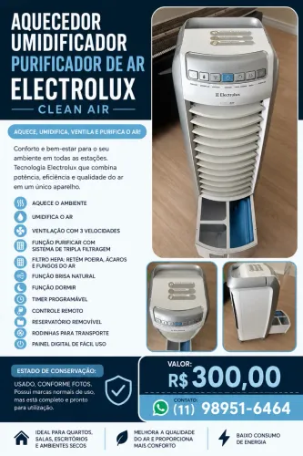 CLIMATIZADOR / AQUECEDOR / UMIDIFICADOR ELECTROLUX CLEAN AI