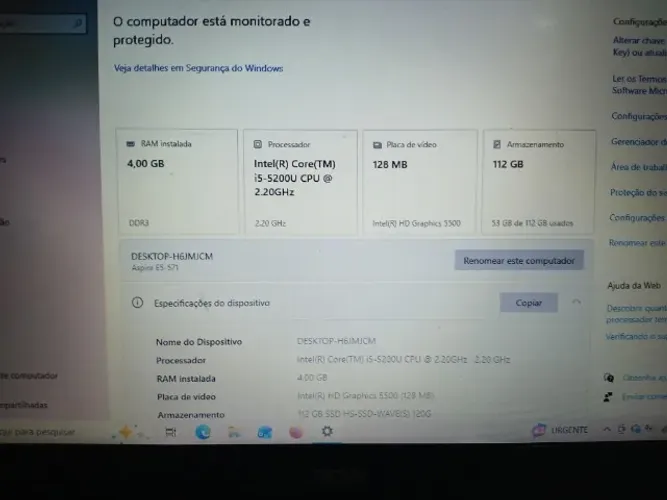Notebook Acer - Core I5 - 5200U -Gb RAM - SSD - 120GB - 15 Polegadas