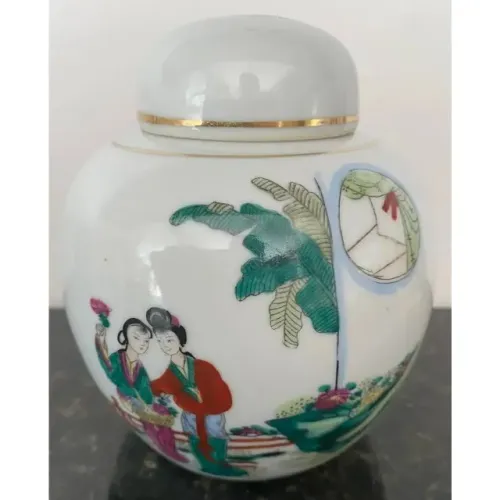 Vaso Chinês Antigo Com Cena Das Duas Mulheres