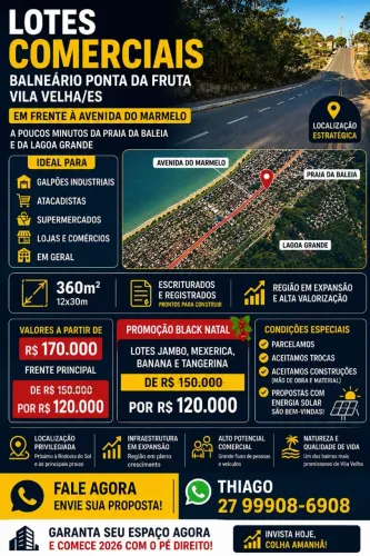 PRAIA, Balneário Ponta Fruta, OPORTUNIDADE AGRESSIVA, 2 LOTES COMERCIAIS R$ 120 MIL, TROCO