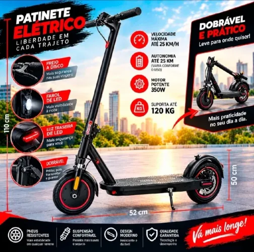 Patinete Elétrico com Amortecedor. Novo, Lacrado.