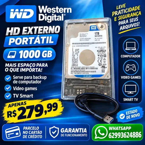 HD Portátil para Backup Vídeo Games TV Smart Garantia Parcelo no cartão