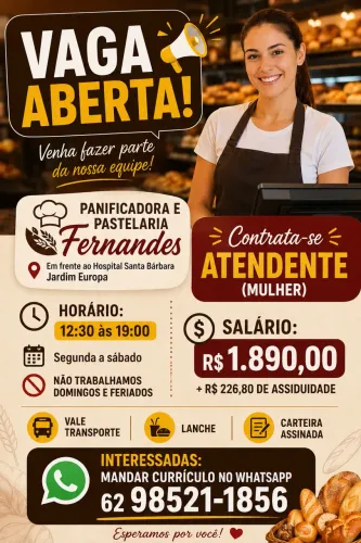 Contrata-se atendente para panificadora 