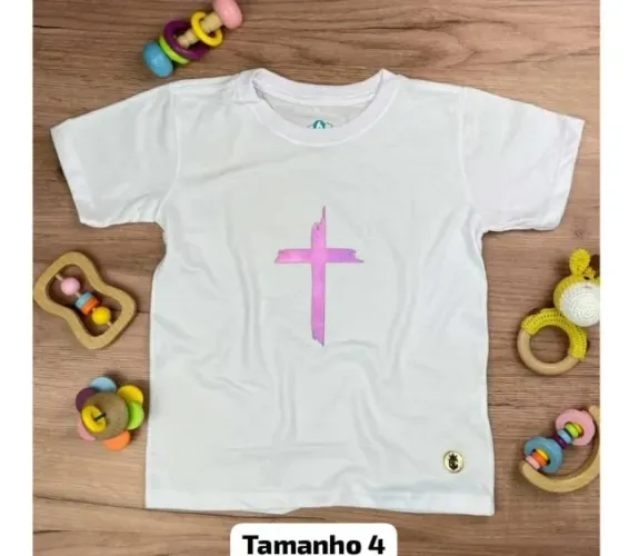 Camiseta Infantil Branca Cruz Camaleão Tam 4 Nova
