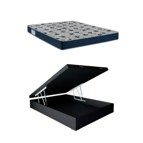 CAMA BOX BAÚ CORINO PRETO ALTO NÍVEL + COLCHÃO ISO 60 D28 ORTOBOM