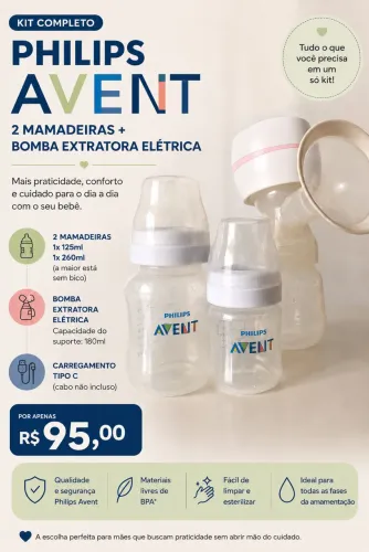 Kit Philips Avent - 2 mamadeiras + bomba elétrica