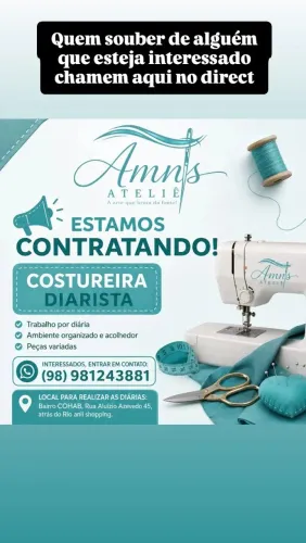 Oportunidade de emprego para costureira