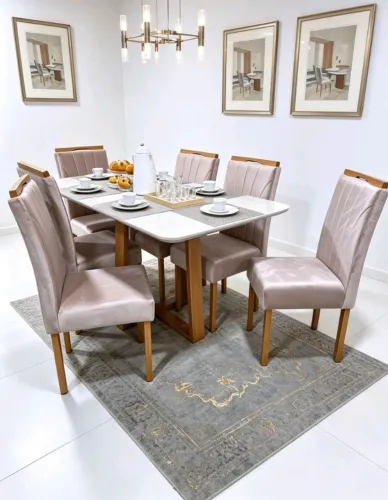 Mesa de jantar 6 cadeiras com tampo de vidro, Base de madeira maciça!