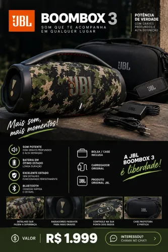 JBL Boombox 3 Camuflada Original + Case e Carregador