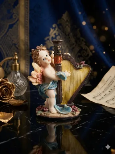 Estatueta Decorativa Anjo com Harpa Vintage em Resina ?