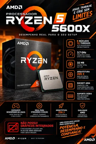 PROCESSADOR AMD RYZEN 5 5600X ? 6 NÚCLEOS / 12 THREADS + WATER COOLER DE BRINDE