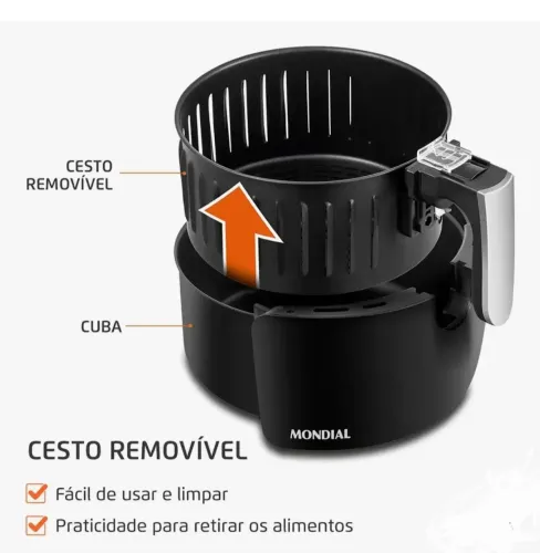 Fritadeira Elétrica Sem Óleo Air Fryer Mondial AF-30 Family Inox IV 3,5l Preta