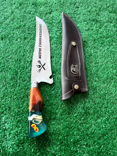 Faca Personalizada 10" Mestre Churrasqueiro - Cabo Madeira e Resina