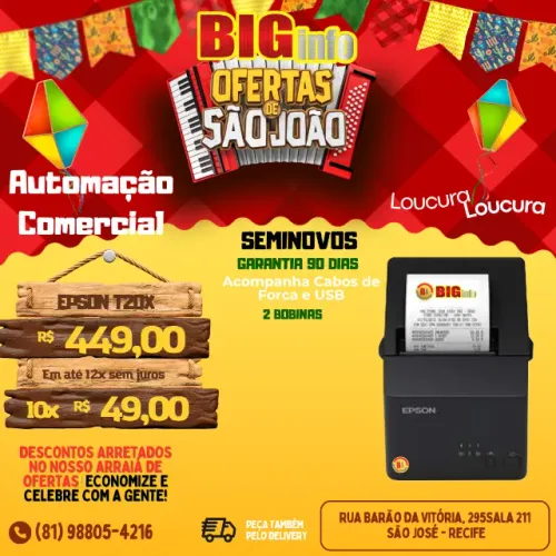 Impressora Termica Nao Fiscal Epson T20x USB Guilhotina - Em ate 10x Fixas