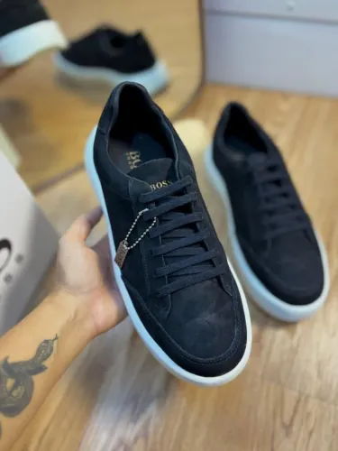 Tênis Hugo Boss Couro Masculino Premium Cor: Preto/Branco Nobuck - Disponível 38 AO 43