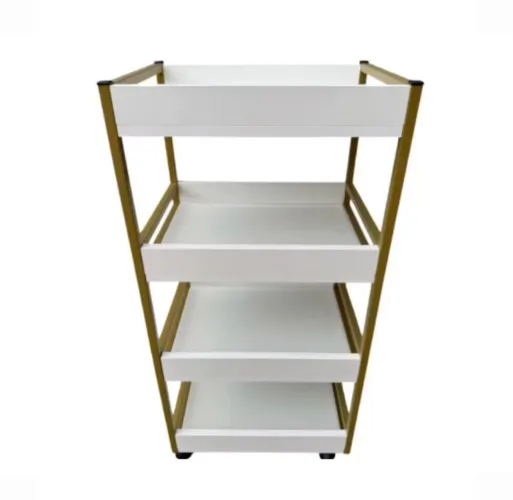 Carrinho auxiliar industrial branco e dourado