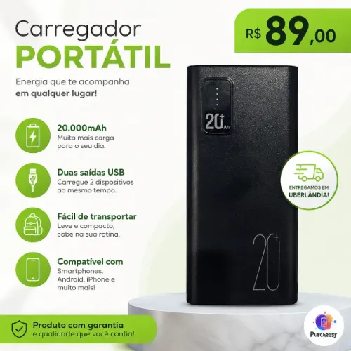 Carregador portátil de Celular - Power Bank - 20.000mAh