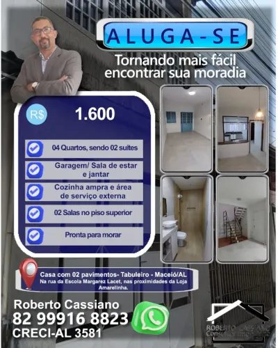 Casa 02 pavimento, com 04 quartos, sendo 02 suítes por 1600 reais