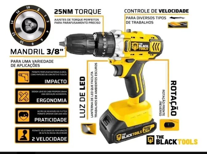 Furadeira Parafusadeira De Impacto 2 Baterias 21v 