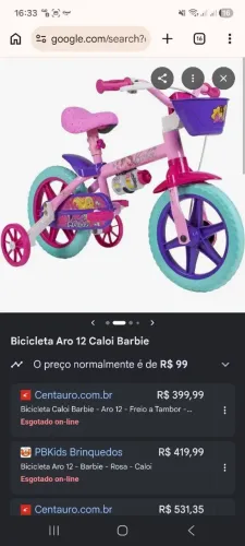 Bicicleta Infantil Caloi Barbie (Aro 12)