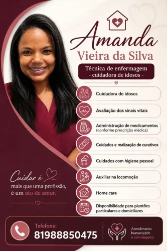 Acompanhante hospitalar e cuidadora de idosos particular.