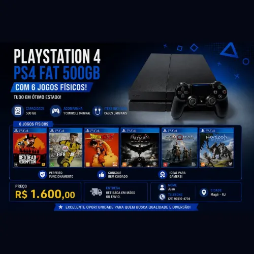 PS4 Fat 500GB + 6 Jogos Físicos + Controle | Ótimo Estado