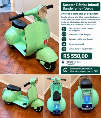 ? SCOOTER ELÉTRICA INFANTIL BANDEIRANTE - VERDE