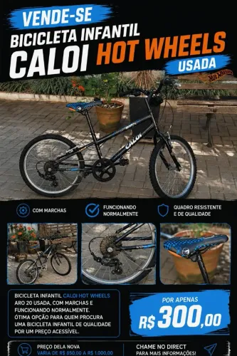 ? BICICLETA INFANTIL CALOI HOT WHEELS ARO 20 ? USADA