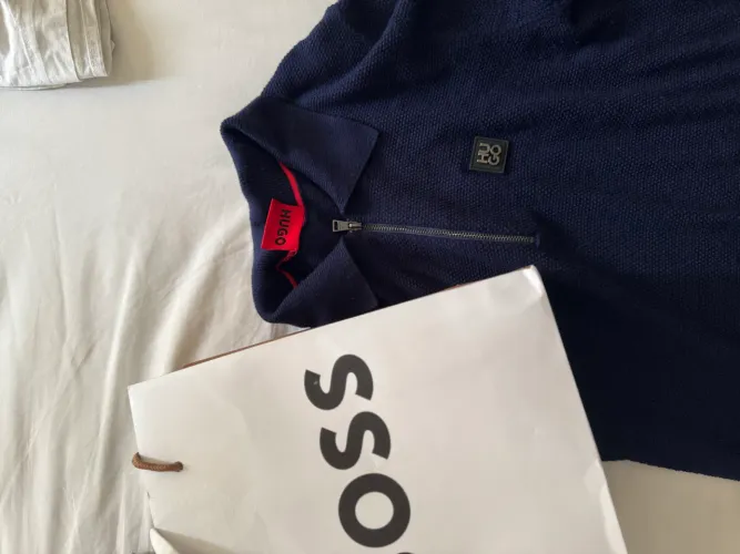 Polo HUGO Boss Original Half Zip Azul Marinho Tam P