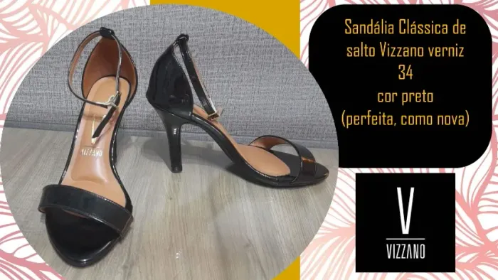 Sandália Clássica de salto Vizzano verniz 34 cor preto