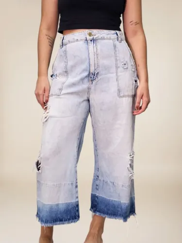 calça jeans pantacourt destroyed tam 42