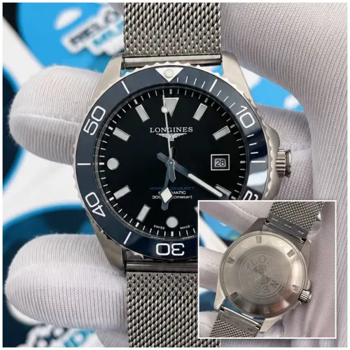 RELOGIO LONGINES AUTOMÁTICO FUNDO PRETO BEZEL AZUL