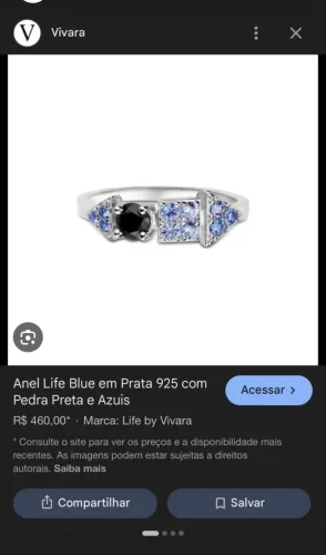 Anel Vivara com pedras azuis e preta 