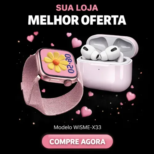 Smartwatch Wisme-X33 Mini com 5 pulseiras + Fone Bluetooth de brinde, cor Rosa e Preto!
