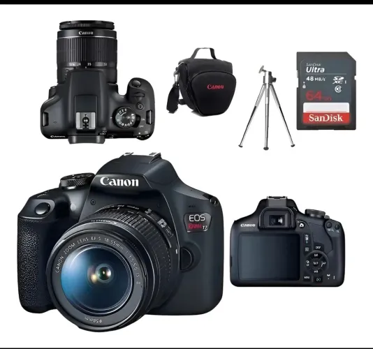 Canon Eos T7+ Com Lente 18-55mm + Bolsa + tripé +cartão 64gb Nf Preto