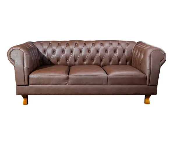 Sofá Chesterfield em corano marrom de três lugares