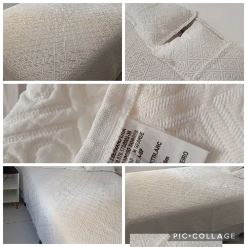 Colcha branca acolchoada de casal com porta travesseiros