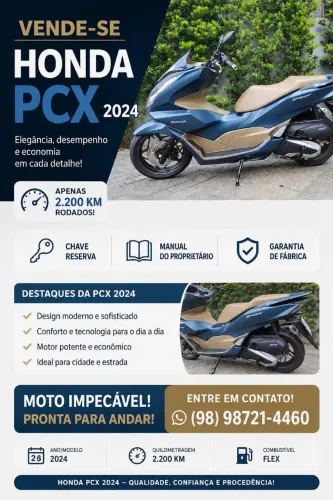 Honda PCX 2024 - Apenas 2.200 km - Impecável! MOTO DE GARAGEM<br><br>Honda PCX 2024, extremament