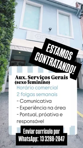 Contrata Auxiliar de Serviços Gerais - Fábrica e Loja de Bolos (Santos/SP)