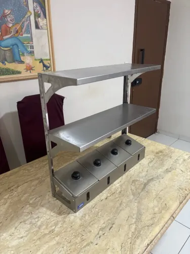 Suporte Expositor de Inox para Lanchonete - 4 Cubas com Tampa